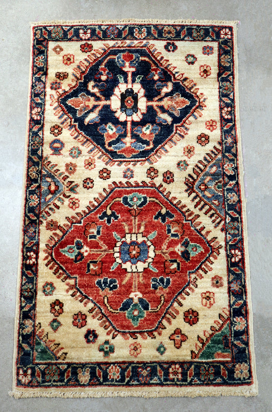 1'10 x 3'1 ft Hand knotted Kazak type wool oriental rug