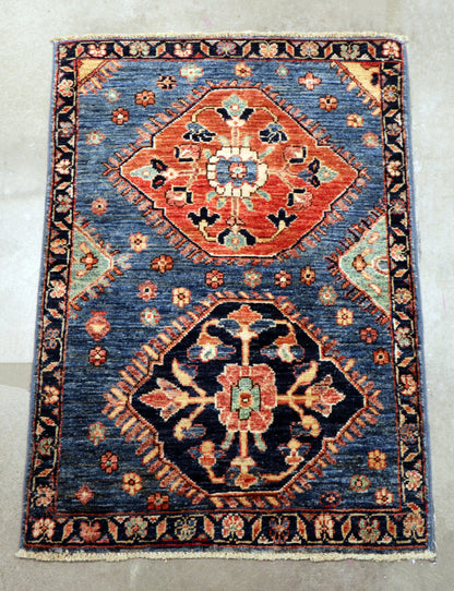 2'2 x 3'2 ft Hand knotted Chobi wool oriental small rug