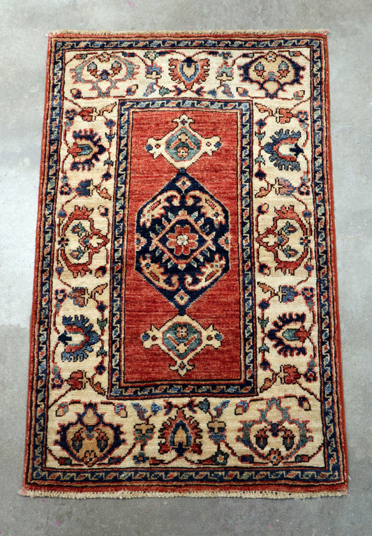 1'11 x 3'1 ft Hand knotted Kazak wool oriental small rug