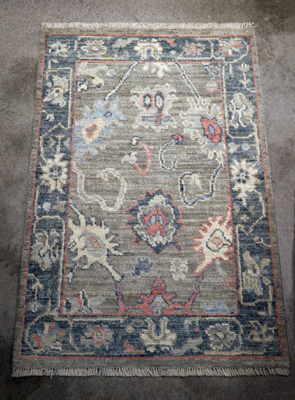 2'2 x 3'3 ft Hand knotted Oushak wool oriental small rug